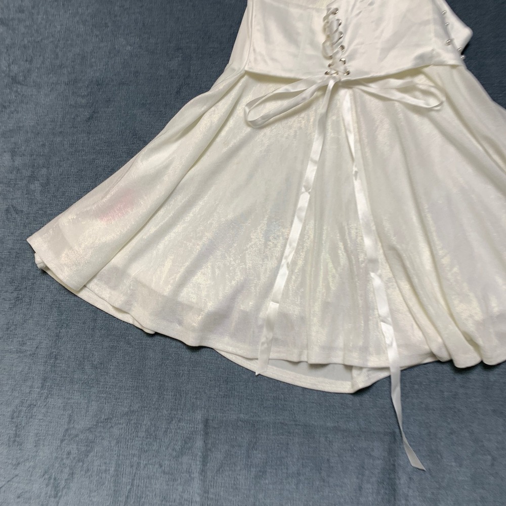 Sugar Thrillz Mini Dress Womens S White Pearl Embellished Cowl Neck Corset Back - Picture 10 of 13